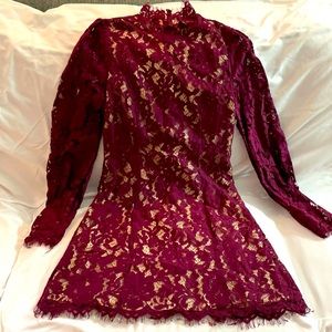Maroon laced fitted cocktail dress